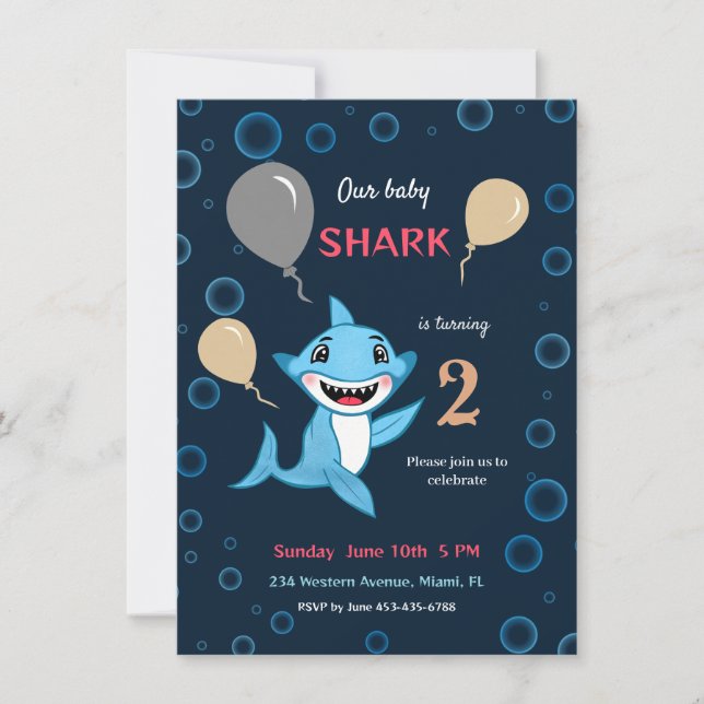Invitación Baby shark (Anverso)