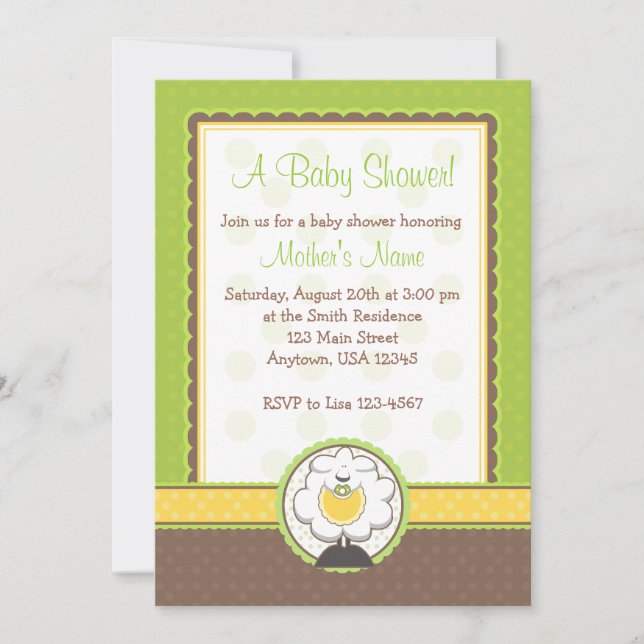 Invitación Baby Sheep Green Yellow Brown Invita (Anverso)