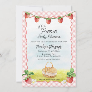 Invitación Baby Shower 007 Fresa Roja para Picnic