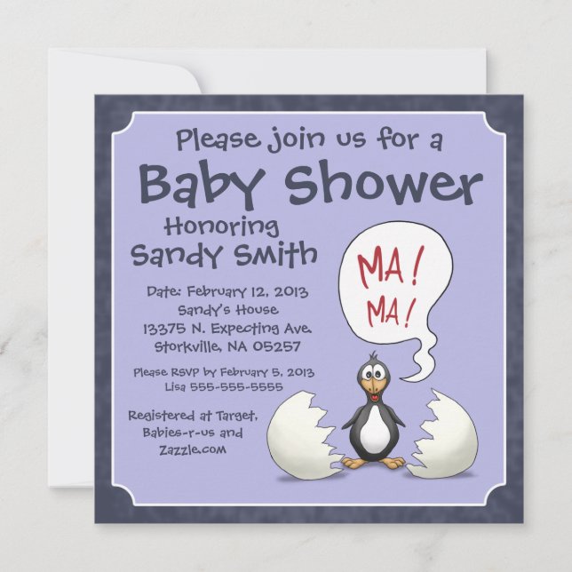 Invitación Baby Shower 107: Pingüino bebé (Anverso)