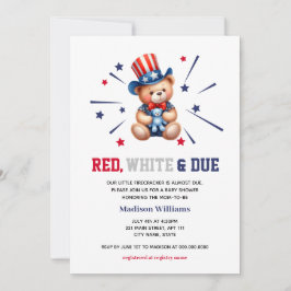 Invitación Baby Shower 4 De Julio Oso Blanco Rojo Debido