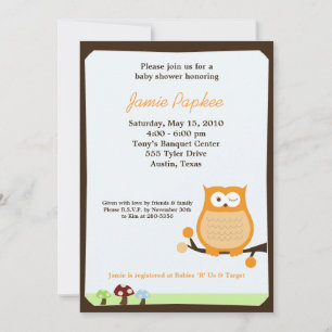 Invitación Baby Shower 5x7 a Pop Owl Nature