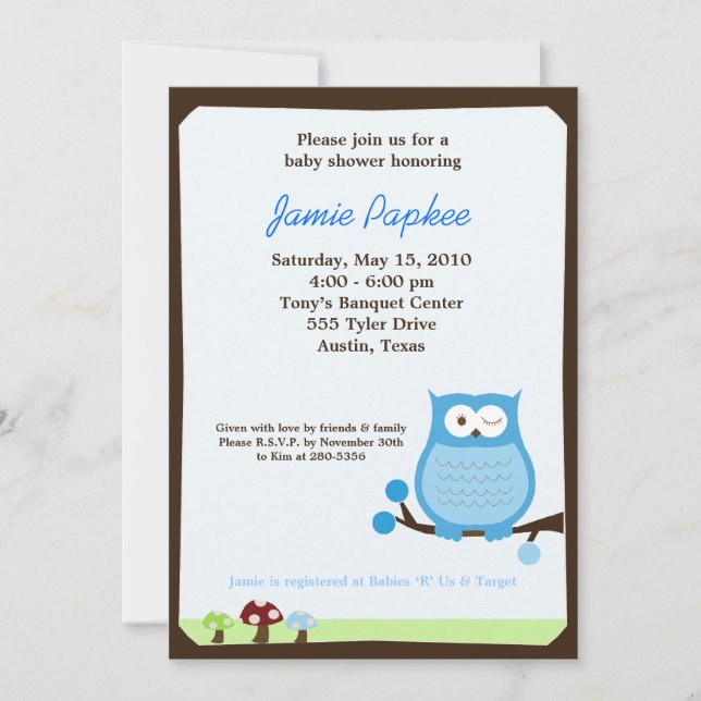 Invitación Baby Shower 5x7 a Pop Owl Nature (Anverso)