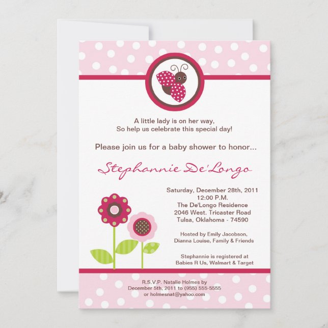 Invitación Baby Shower 5x7 Berry Garden Lady Bug (Anverso)