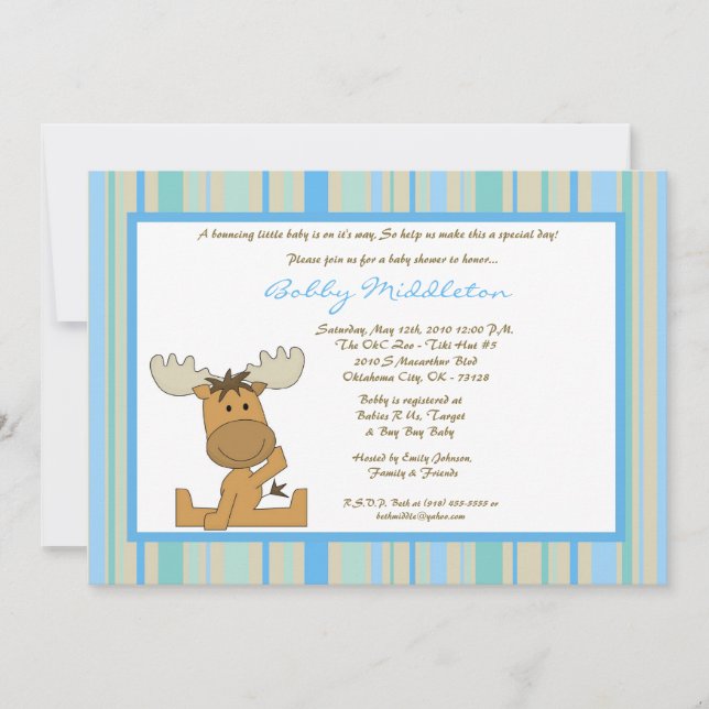 Invitación Baby Shower 5x7 Blue Boy Woodland Moose (Anverso)