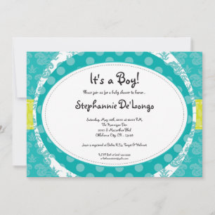 Invitación Baby Shower 5x7 Boy Turquoise Blue Gree