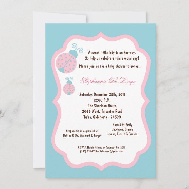 Invitación Baby Shower 5x7 de Blue Lady Bug (Anverso)