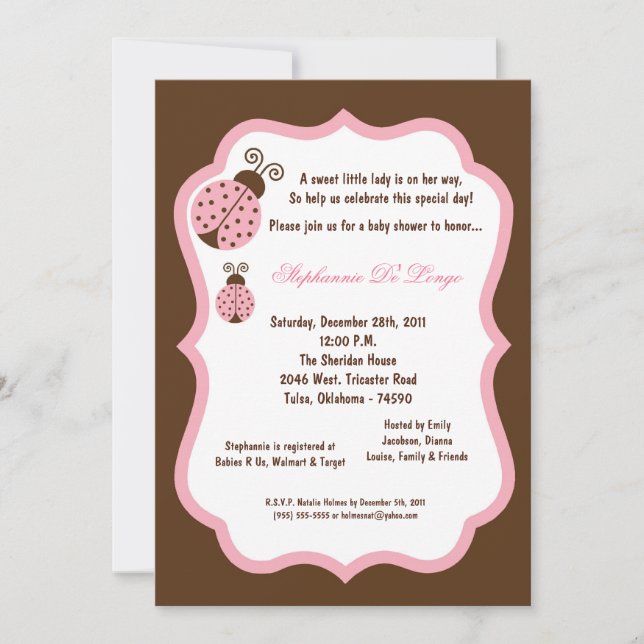 Invitación Baby Shower 5x7 de Brown Lady Bug (Anverso)