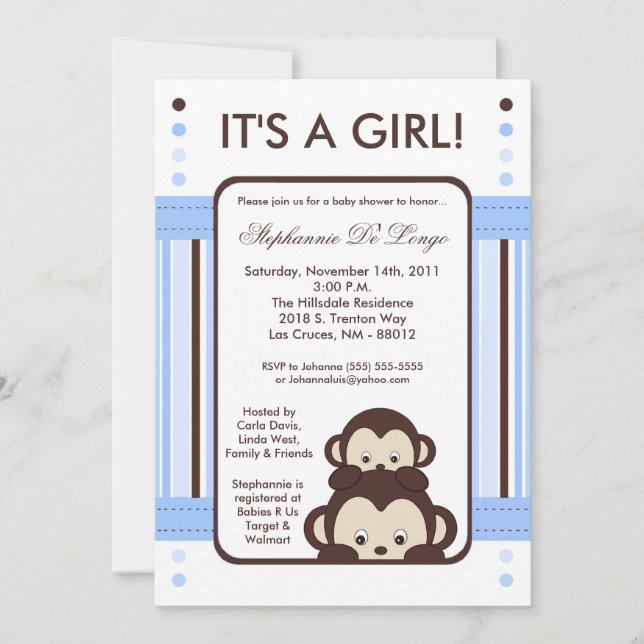 Invitación Baby Shower 5x7 de la jungla azul del m (Anverso)