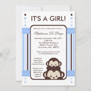 Invitación Baby Shower 5x7 de la jungla azul del m