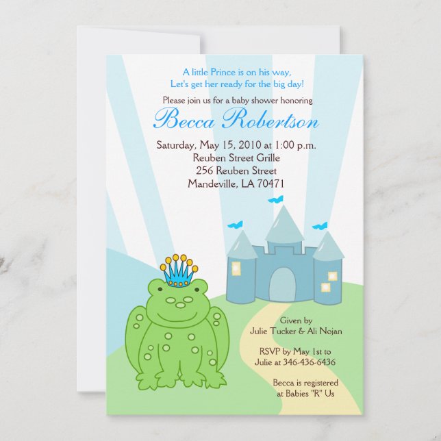 Invitación Baby Shower 5x7 del castillo de prINCE  (Anverso)