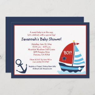 Invitación Baby Shower 5x7 en barco de vela rojo y