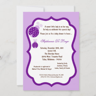 Invitación Baby Shower 5x7 Light Purple Lady Bug