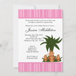 Invitación Baby Shower 5x7 Mama y TRIPLET Monke