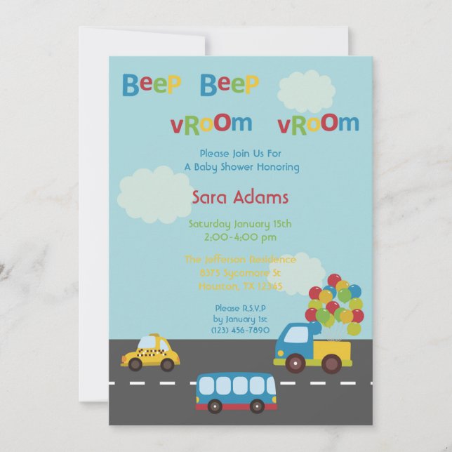 Invitación Baby Shower 5x7 para el autobús de tran (Anverso)