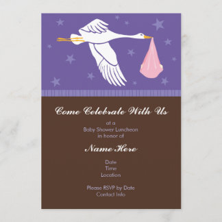 Invitación Baby Shower 5x7 - Púrpura con marrón