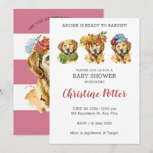 Invitación Baby Shower a acuarela de Golden Retrie