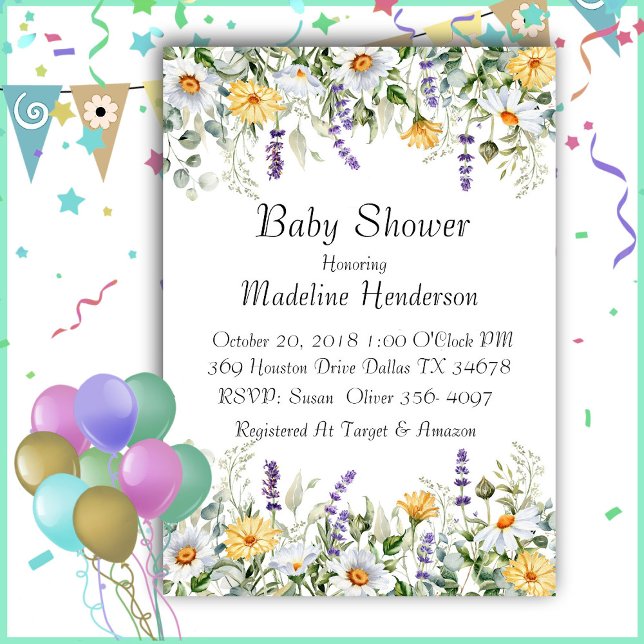 Invitación Baby Shower a acuarela de las flores de (Subido por el creador)