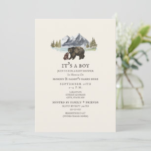 Invitación Baby Shower a Bears Mountain Watercolor