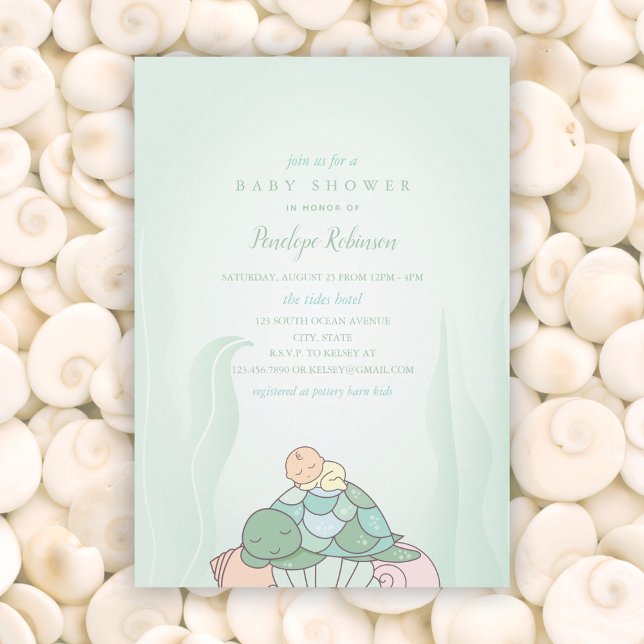 Invitación Baby Shower A Bebé Dulce Y Tortuga Mari (Subido por el creador)