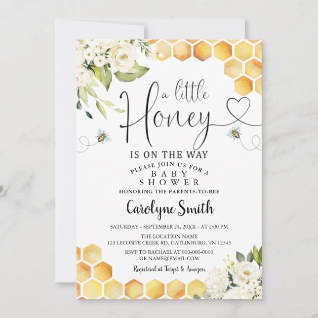 Invitación Baby Shower A Bee A Little Honey (Anverso)