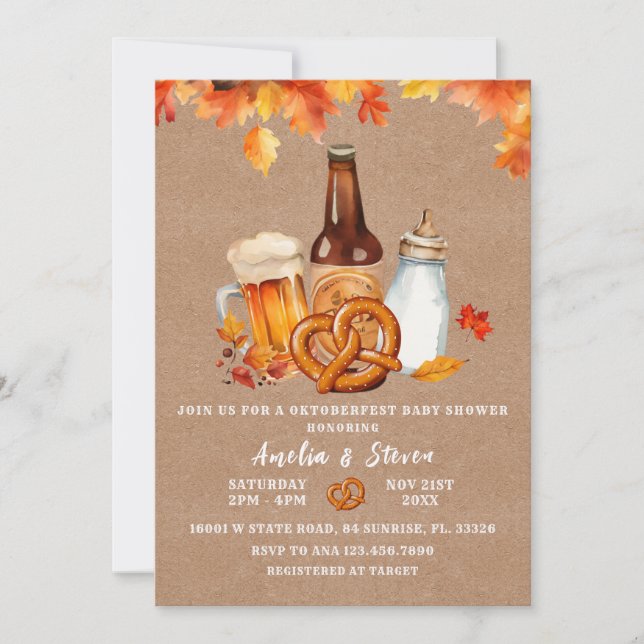 Invitación Baby Shower a Beer & Bottles Octoberfes (Anverso)