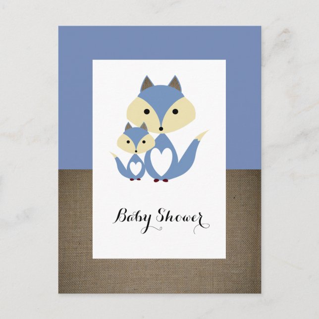Invitación Baby Shower a Blue Fox Burlap (Anverso)