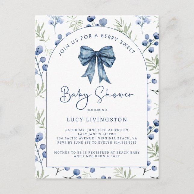 Invitación Baby Shower a Blueberry Berry Sweet (Anverso)