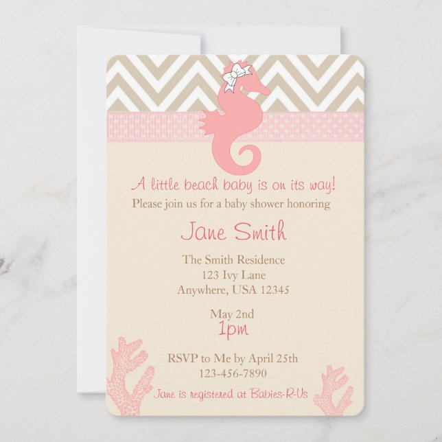 Invitación Baby Shower a caballitos de mar para be (Anverso)