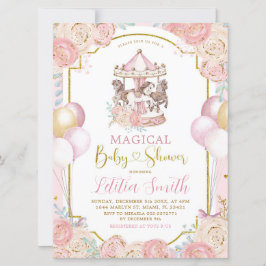 Invitación Baby Shower a carrusel mágico rosa y do