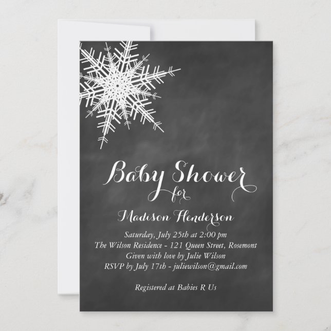 Invitación Baby Shower a Chalk con copo de nieve b (Anverso)