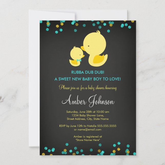 Invitación Baby Shower a Chalkboard Rubber Duck (Anverso)