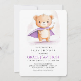 Invitación Baby Shower a Chica del oso mágico mora