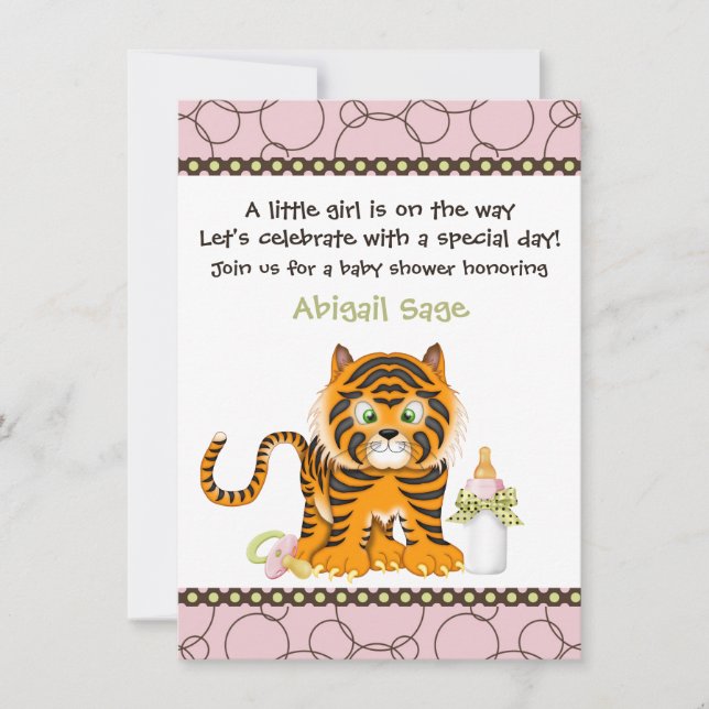 Invitación Baby Shower a Chicas de tigres rosados (Anverso)