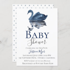 Invitación Baby Shower a cisnes de color azul mari