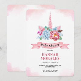 Invitación Baby Shower a color de agua rosa blanco