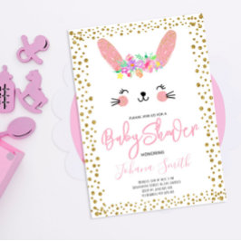 Invitación Baby Shower a Confetti de oro de conejo