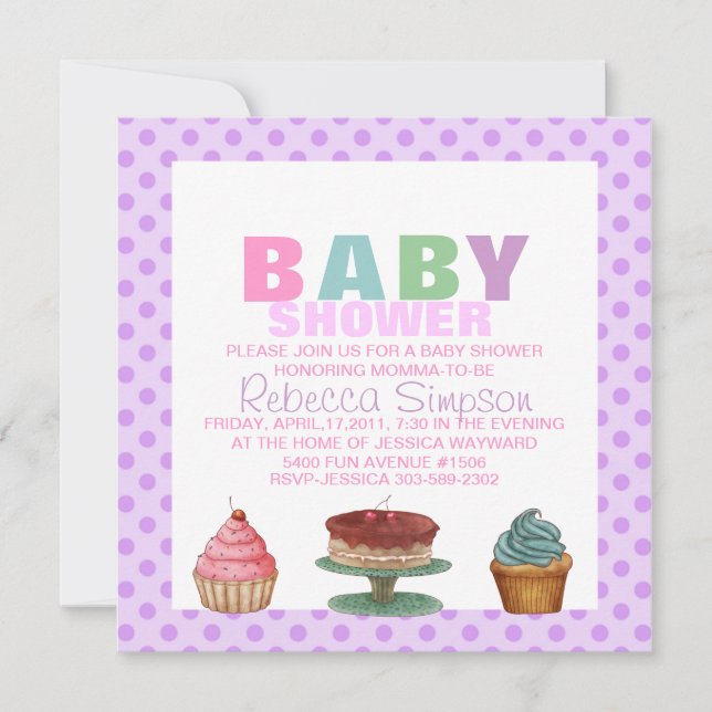 Invitación Baby Shower a Dot de Polka Púrpura Dulc (Anverso)