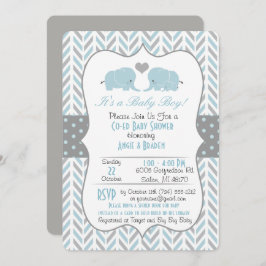 Invitación Baby Shower a Elefante Gris Azul