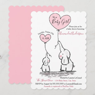 Invitación Baby Shower a Elefante Gris Blanco y Ro