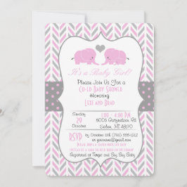 Invitación Baby Shower a Elefante Gris Rosa
