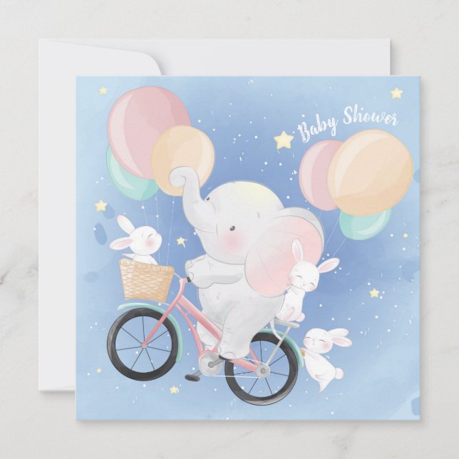 Invitación Baby Shower A Elephant Y Bunnies (Anverso)