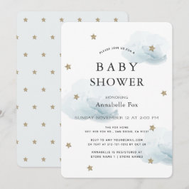 Invitación Baby Shower a estrellas de oro y nubes 