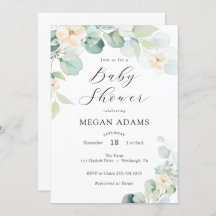 Invitación Baby Shower a Eucalyptus y Flores Blanc
