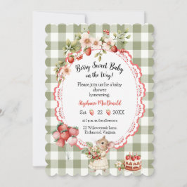 Invitación Baby Shower a Fresa Verde Gingham