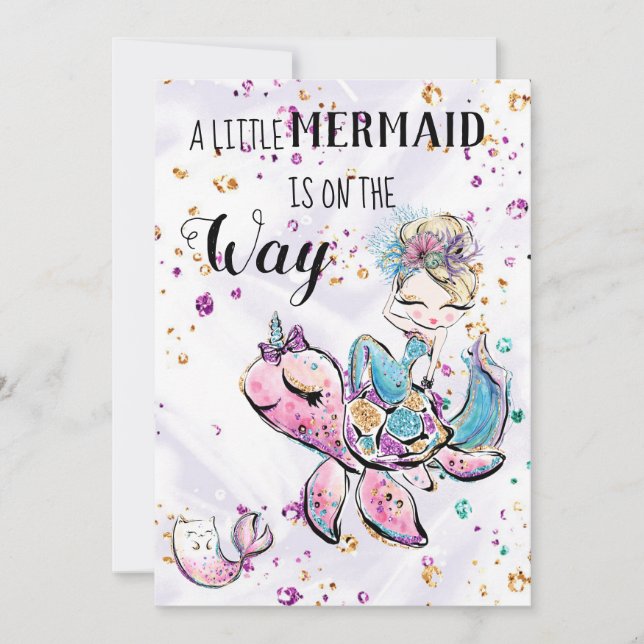 ~ Invitación Baby Shower a gato Mermaid Sea Unicor (Anverso)