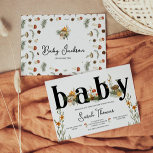 Invitación Baby Shower a hongos y flores silvestre