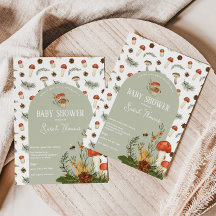 Invitación Baby Shower a hongos y flores silvestre