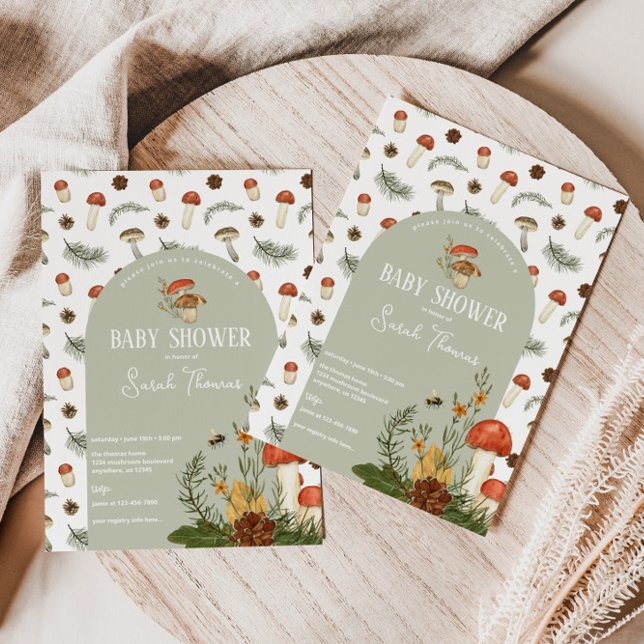 Invitación Baby Shower a hongos y flores silvestre (Subido por el creador)