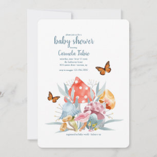 Invitación Baby Shower a hongos y mariposas